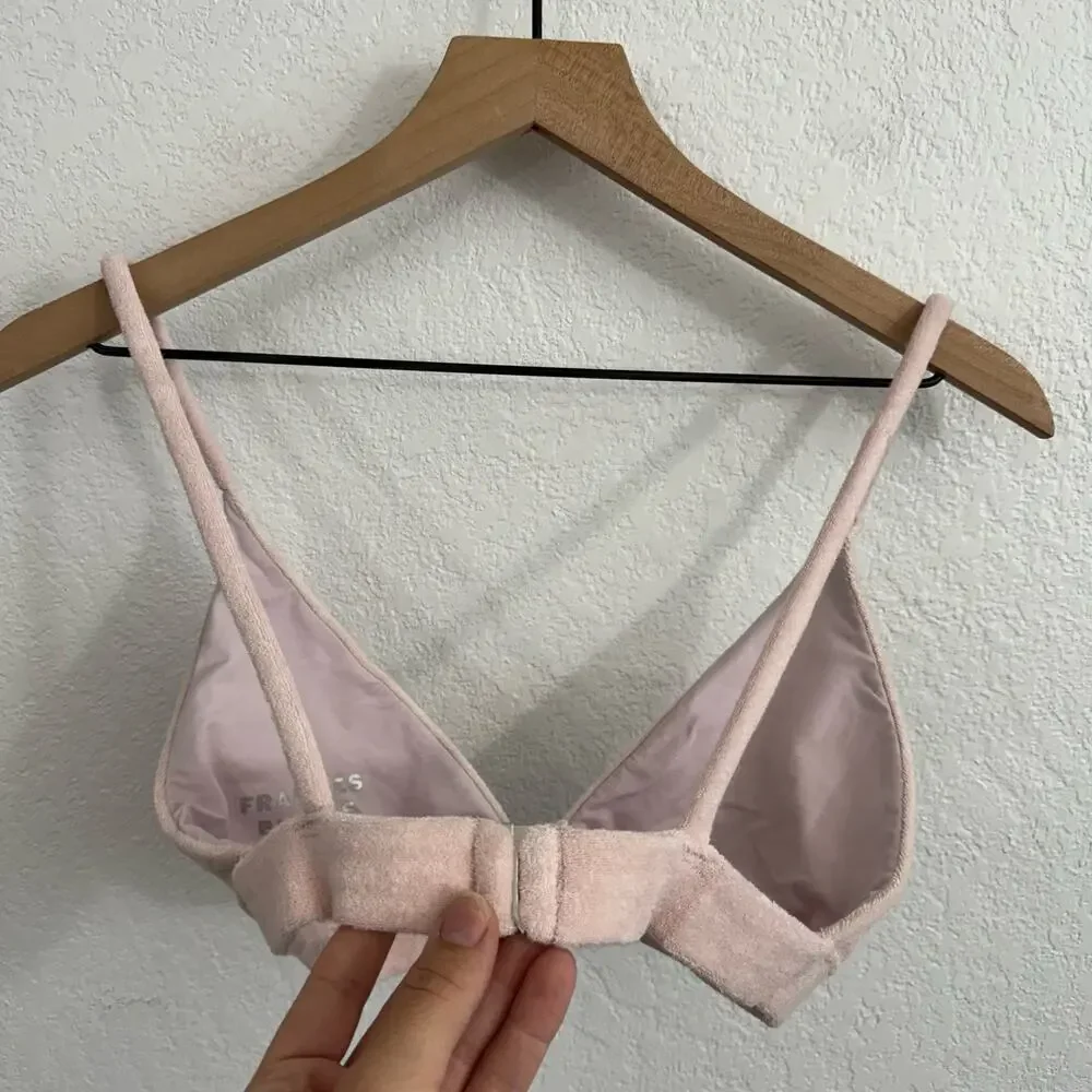 Frankie's Bikinis Claire Unpadded Triangle Terry Bikini Top Baby Pink Large